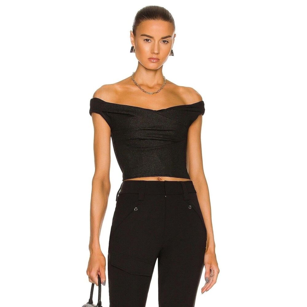 NWT RtA Jewel Off The Shoulder Corset Top Black Womens Size 2